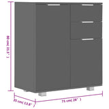 Sideboard High Gloss Grey 71x35x80 cm Engineered Wood - Extra Image