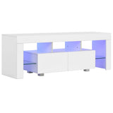 TV Cabinet with LED Lights High Gloss White 130x35x45 cm - Front View