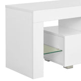 TV Cabinet with LED Lights High Gloss White 130x35x45 cm - Low Angle