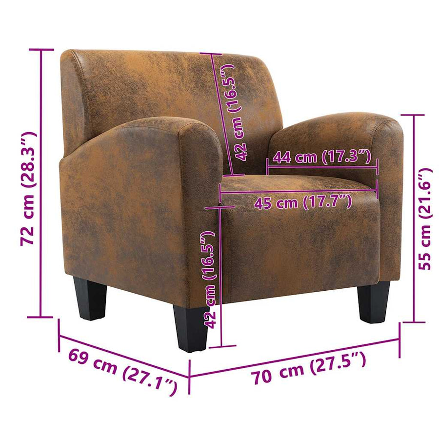 Sofa Chair Brown 70x69x72 cm Faux Suede Leather