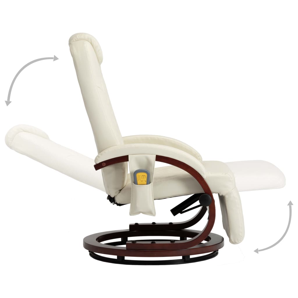 TV Massage Recliner Cream White Faux Leather