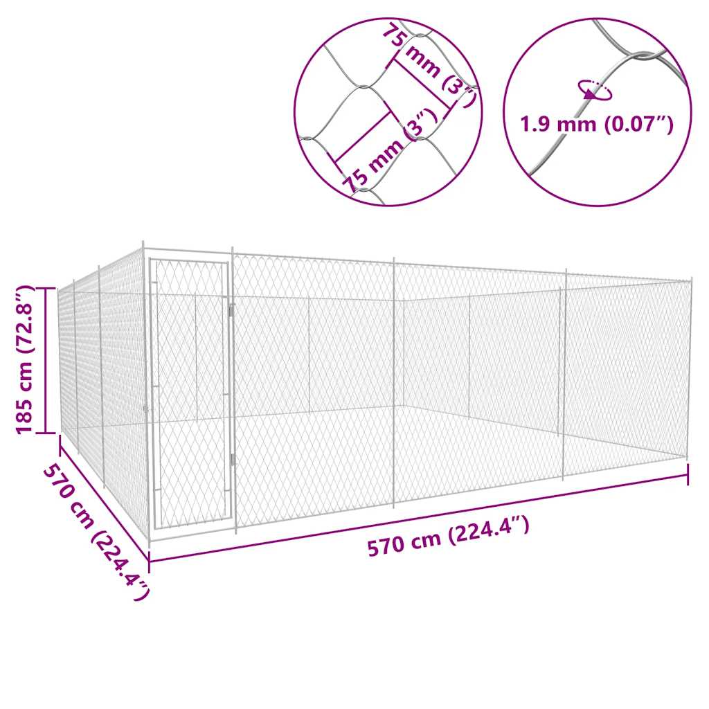 Outdoor Dog Kennel Galvanised Steel 570x570x185 cm
