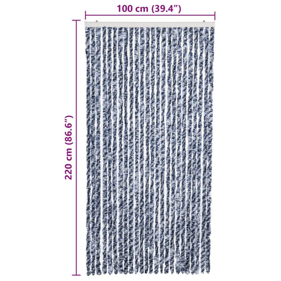 Insect Curtain Blue, White and Silver 100x220 cm Chenille