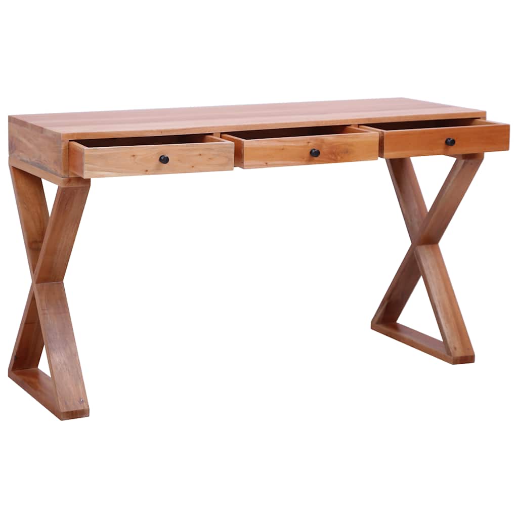 Computer Desk Natural 132x47x77 cm Solid Mahogany Wood