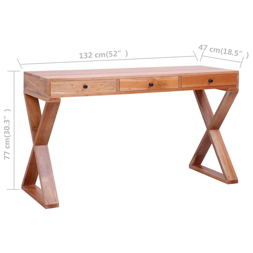 Computer Desk Natural 132x47x77 cm Solid Mahogany Wood