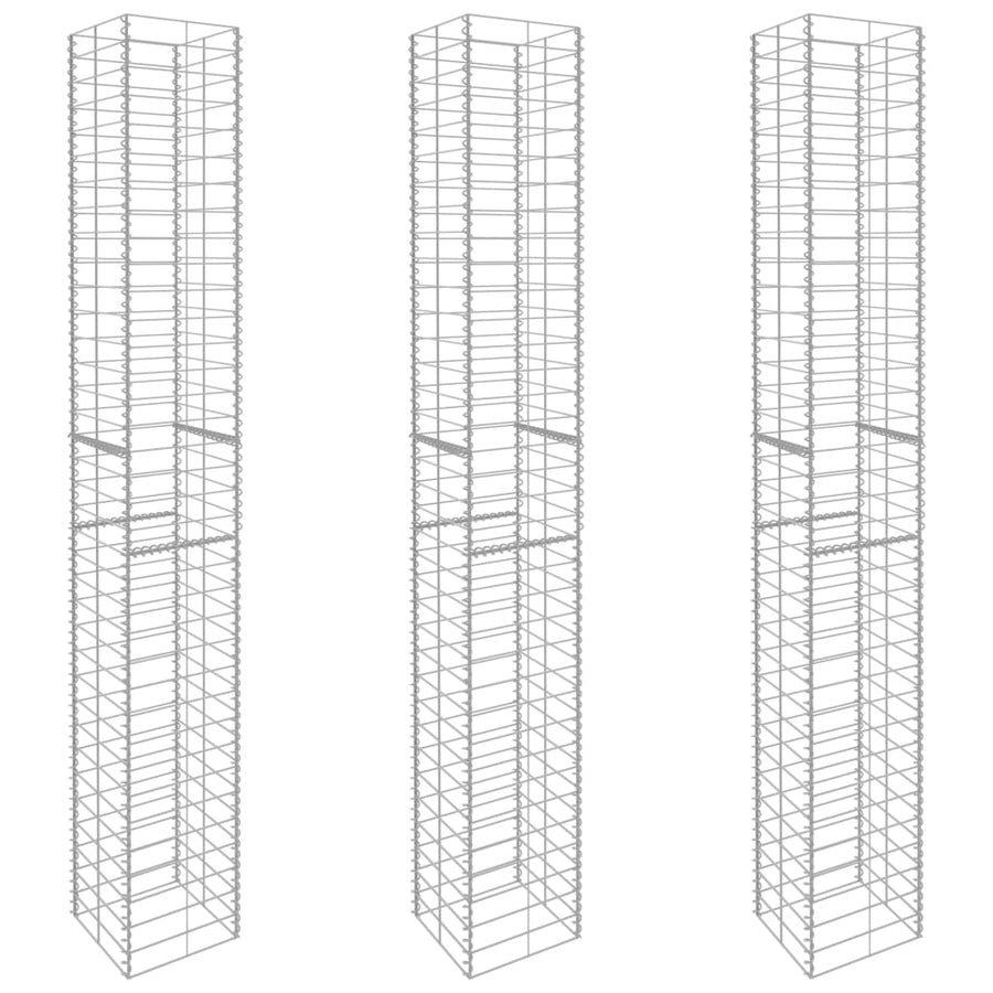 Gabion Baskets 3 pcs Galvanised Steel 25x25x197 cm