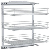 3-Tier Pull-out Kitchen Wire Basket Silver 47x35x56 cm - Front View