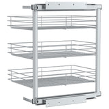 3-Tier Pull-out Kitchen Wire Basket Silver 47x35x56 cm - Rear View