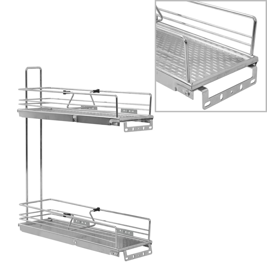2-Tier Pull-out Kitchen Wire Basket Silver 47x15x54.5 cm