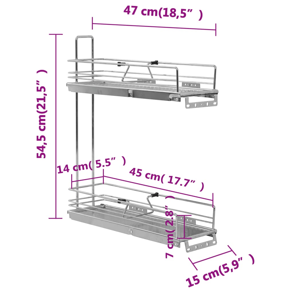 2-Tier Pull-out Kitchen Wire Basket Silver 47x15x54.5 cm