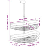 2-Tier Kitchen Wire Basket Silver 180 Degree 75x38x80 cm