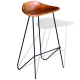 Bar Stools 4 pcs Brown Real Leather - Front View