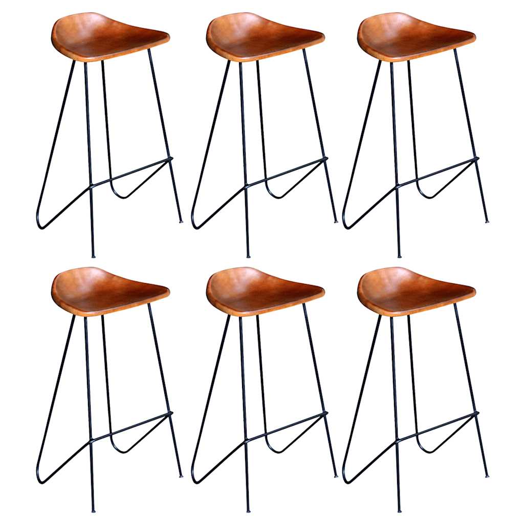 Bar Stools 6 pcs Brown Real Leather