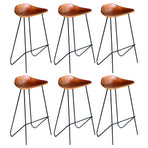 Bar Stools 6 pcs Brown Real Leather
