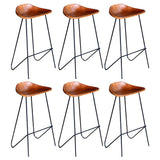 Bar Stools 6 pcs Brown Real Leather