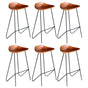 Bar Stools 6 pcs Brown Real Leather