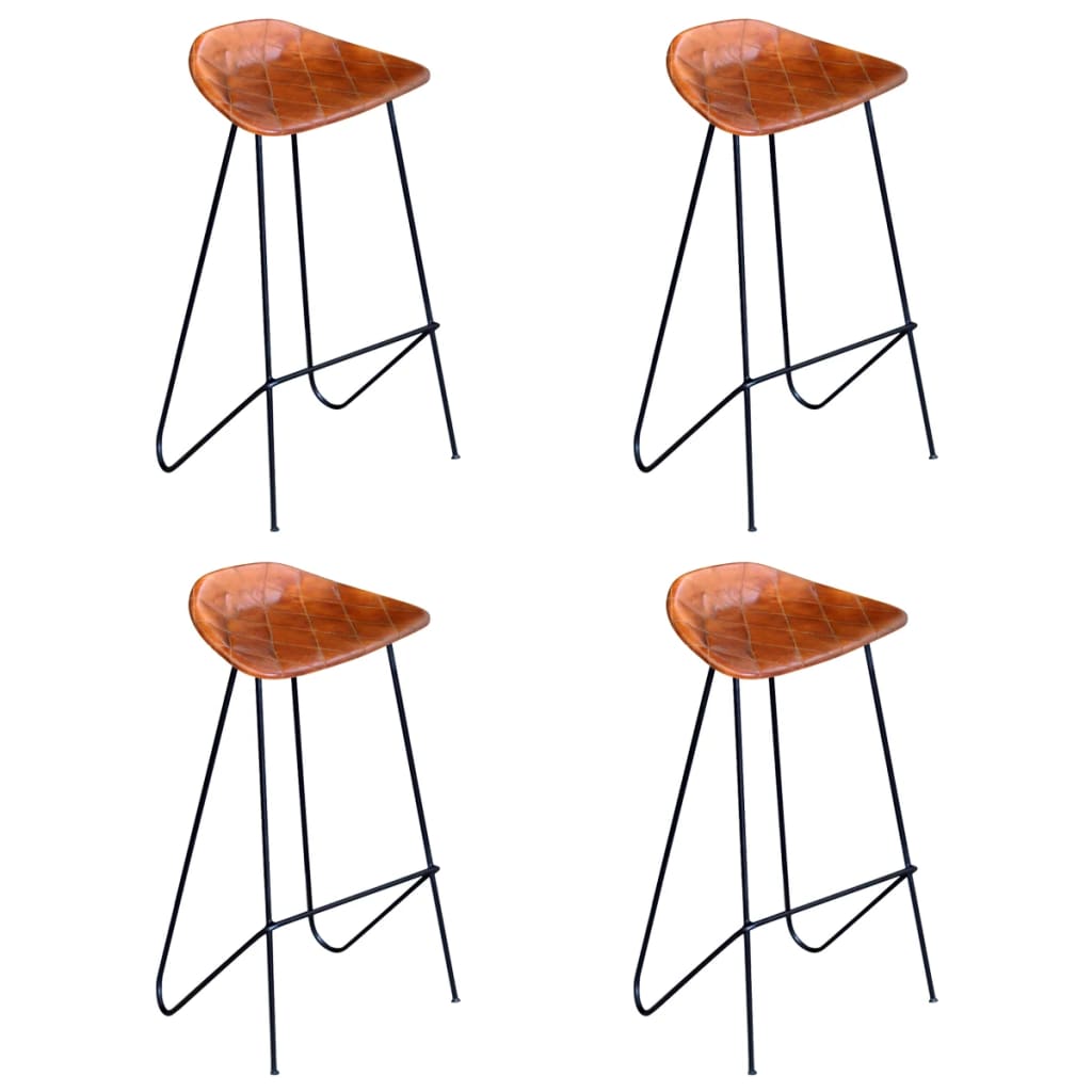 Bar Stools 4 pcs Brown Real Leather