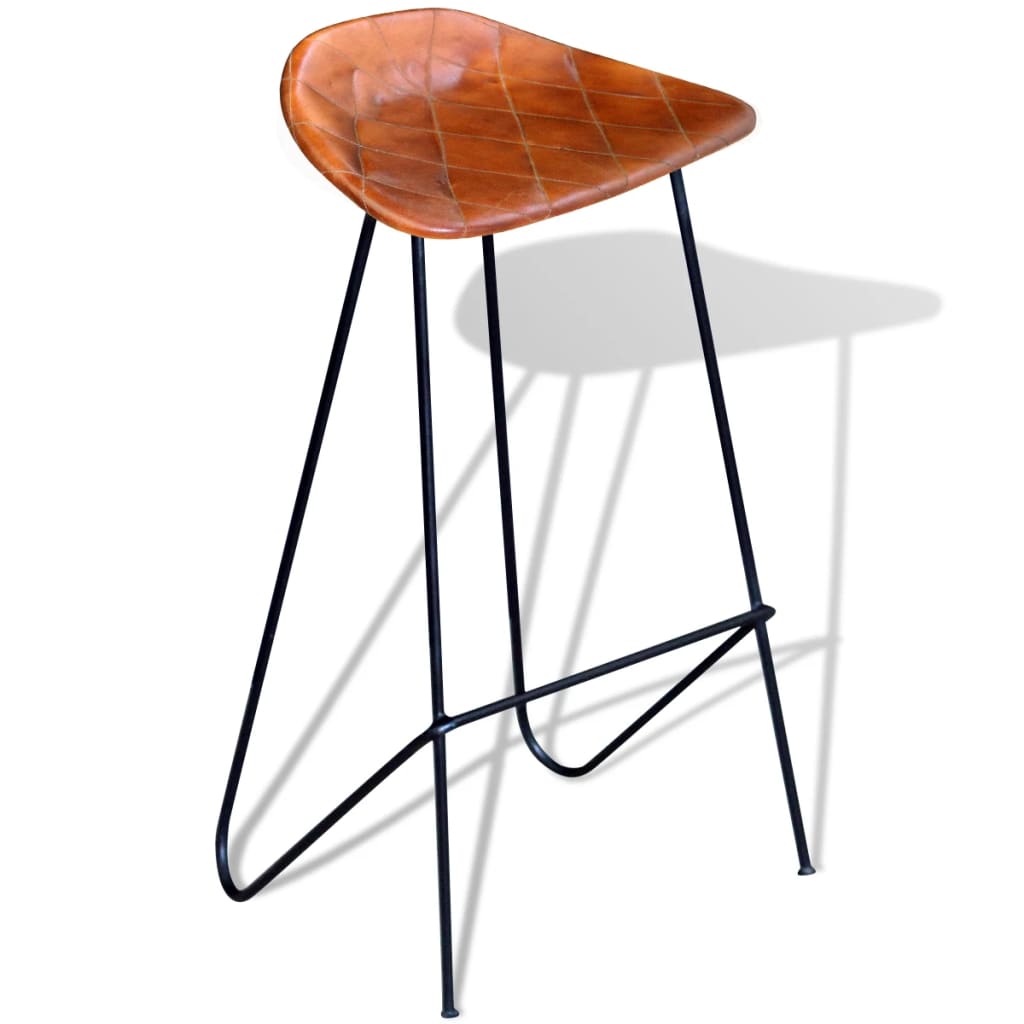 Bar Stools 4 pcs Brown Real Leather