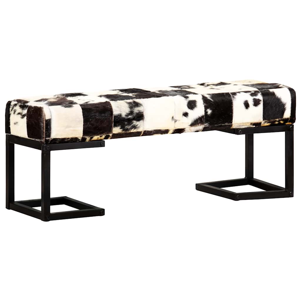 Bench 110 cm Black Patchwork Genuine Goat Leather
