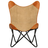Butterfly Chair Brown Real Leather and Canvas - Front View