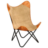 Butterfly Chair Brown Real Leather and Canvas - Low Angle