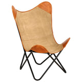 Butterfly Chair Brown Real Leather and Canvas - Extra Image