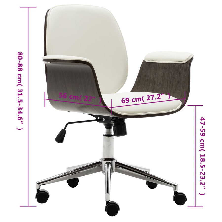 Office Chair White Bent Wood and Faux Leather