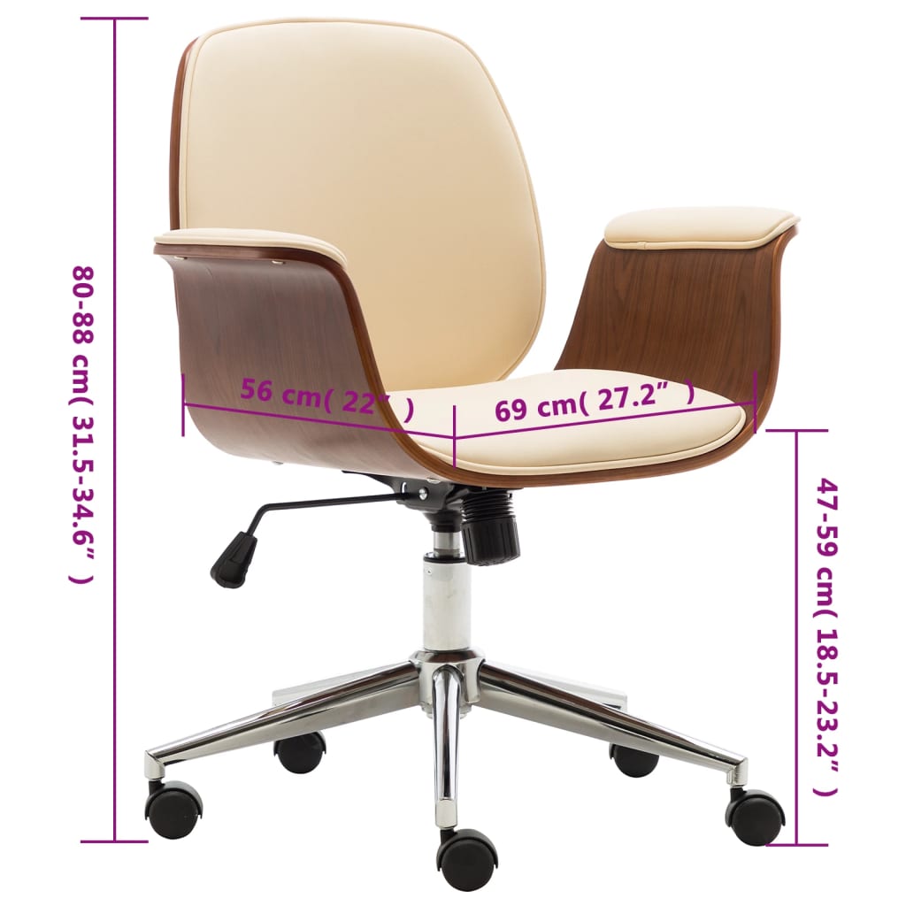 Office Chair Cream Bent Wood and Faux Leather