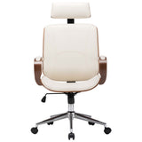 Swivel Office Chair with Headrest Cream Faux Leather and Bentwood - Front View