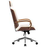 Swivel Office Chair with Headrest Cream Faux Leather and Bentwood - Side View
