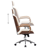 Swivel Office Chair with Headrest Cream Faux Leather and Bentwood - Top-Down View