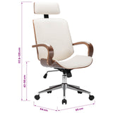 Swivel Office Chair with Headrest Cream Faux Leather and Bentwood