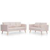 2 Piece Sofa Set Fabric Cream - Front View