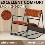 Rocking Chair Brown Real Leather - Extra Image