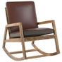 Rocking Chair Brown Real Leather and Solid Mango Wood