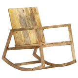 Rocking Chair Brown Real Leather and Solid Mango Wood - Front View