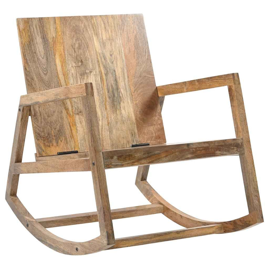 Rocking Chair Brown Real Leather and Solid Mango Wood