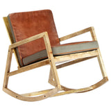 Rocking Chair Brown Real Leather and Solid Mango Wood - Extra Image