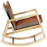 Rocking Chair Brown Real Leather and Solid Mango Wood
