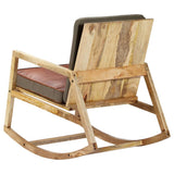 Rocking Chair Brown Real Leather and Solid Mango Wood - Top-Down View