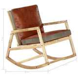 Rocking Chair Brown Real Leather and Solid Mango Wood - Rear View