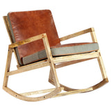 Rocking Chair Brown Real Leather and Solid Mango Wood - Close-Up Angle