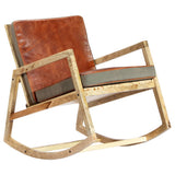 Rocking Chair Brown Real Leather and Solid Mango Wood - Low Angle