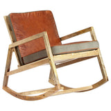 Rocking Chair Brown Real Leather and Solid Mango Wood - Extra Image