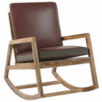 Rocking Chair Brown Real Leather and Solid Mango Wood