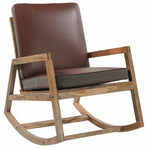 Rocking Chair Brown Real Leather and Solid Mango Wood
