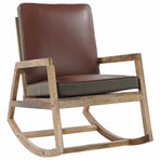Rocking Chair Brown Real Leather and Solid Mango Wood