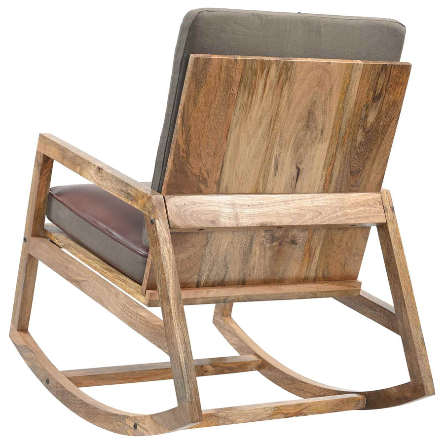 Rocking Chair Brown Real Leather and Solid Mango Wood
