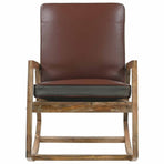 Rocking Chair Brown Real Leather and Solid Mango Wood