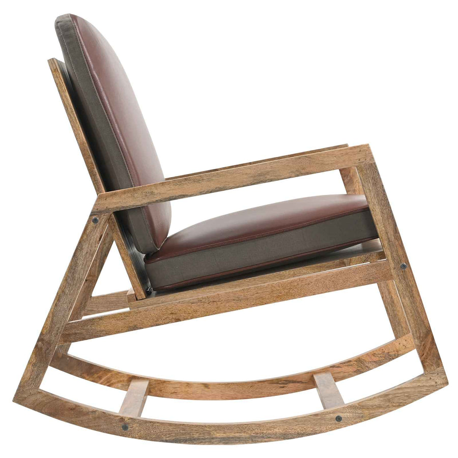 Rocking Chair Brown Real Leather and Solid Mango Wood